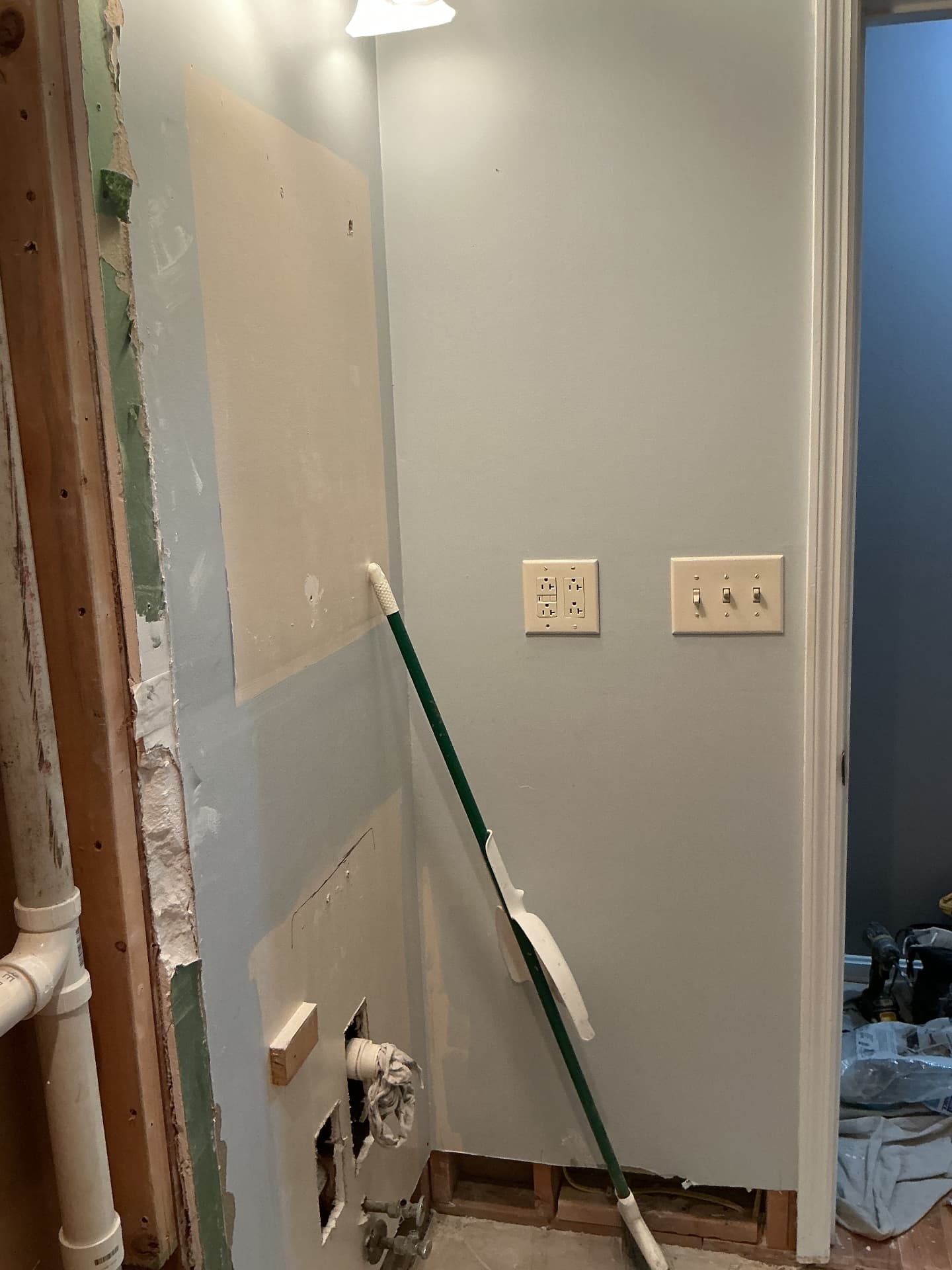 Bathroom drywall removal and wall patching in progress in Georgetown, KY