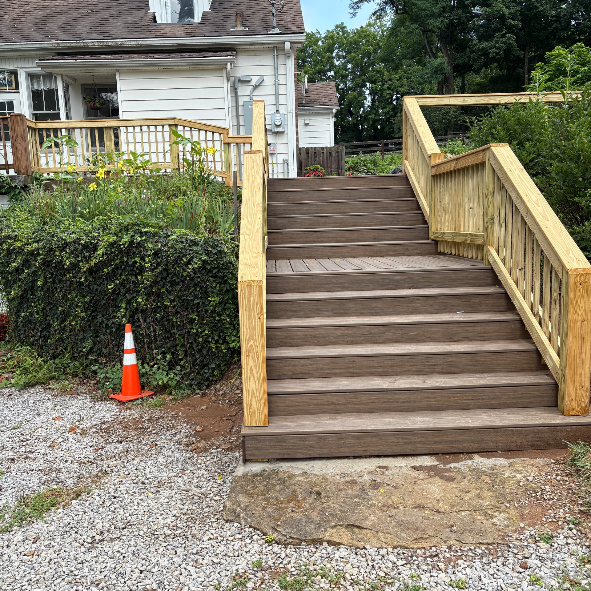 Wide deck stairs with composite treads in Lexington, KY